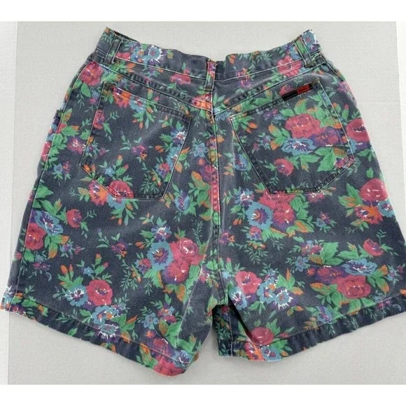 Vtg Oleg Cassani Denim Floral Shorts High Waist 90’s Hippie Size 14 Boho Barbie‍ - Picture 2 of 13